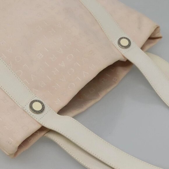 BVLGARI Logo Mania Tote Bag Canvas Pink White Silver Auth 117578 - Picture 7 of 16